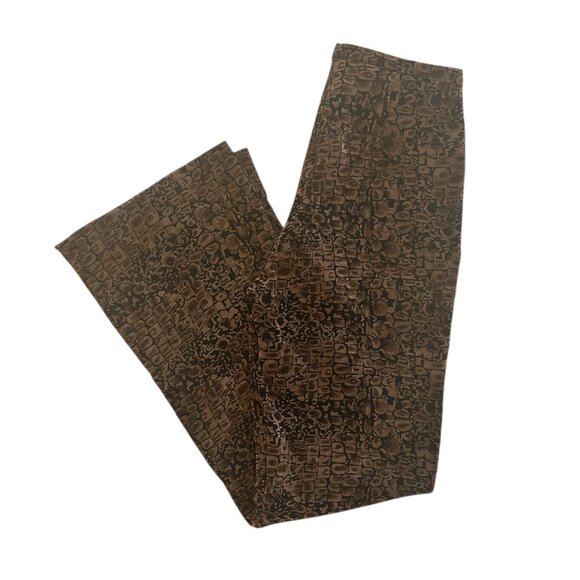 Wing Cheong Velvet Flare Pants Brown Abstract Pattern High Rise Sz M Cottagecore - Picture 1 of 5